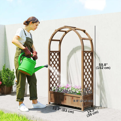 Raised Garden Bed With Arch Trellis, Planter Box, Dark Brown Wood Effect, Dark Brown Wooden Planter Boxes at Gallery Canada