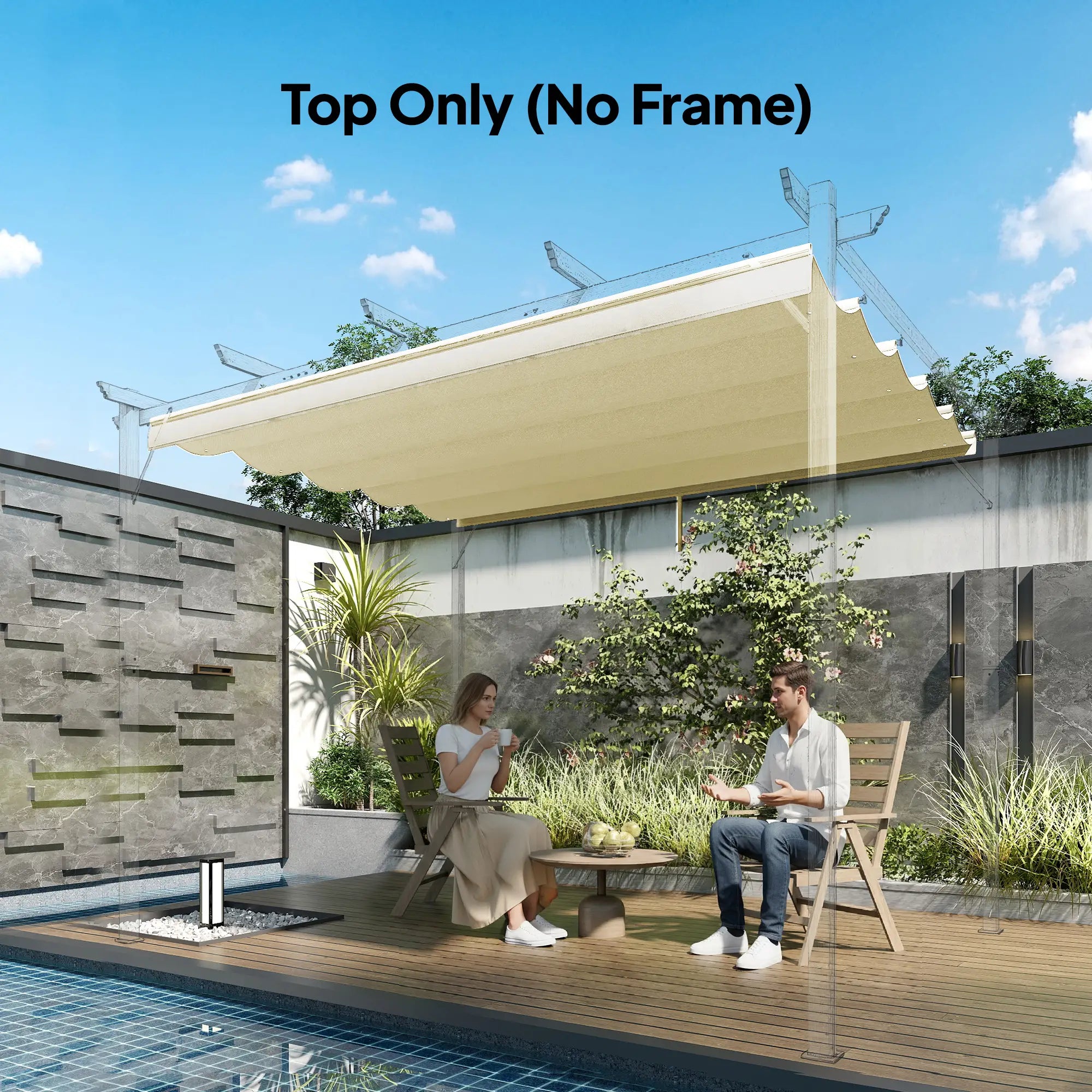 Retractable Pergola Canopy, 10' x 10', Cream White Gazebo Canopy Replacement at Gallery Canada