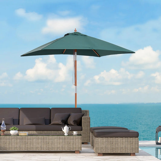 6.6x5ft Square Wooden Patio Umbrella, Tilt Mechanism, 6 Bamboo Ribs, Green Sun Umbrellas Green at Gallery Canada