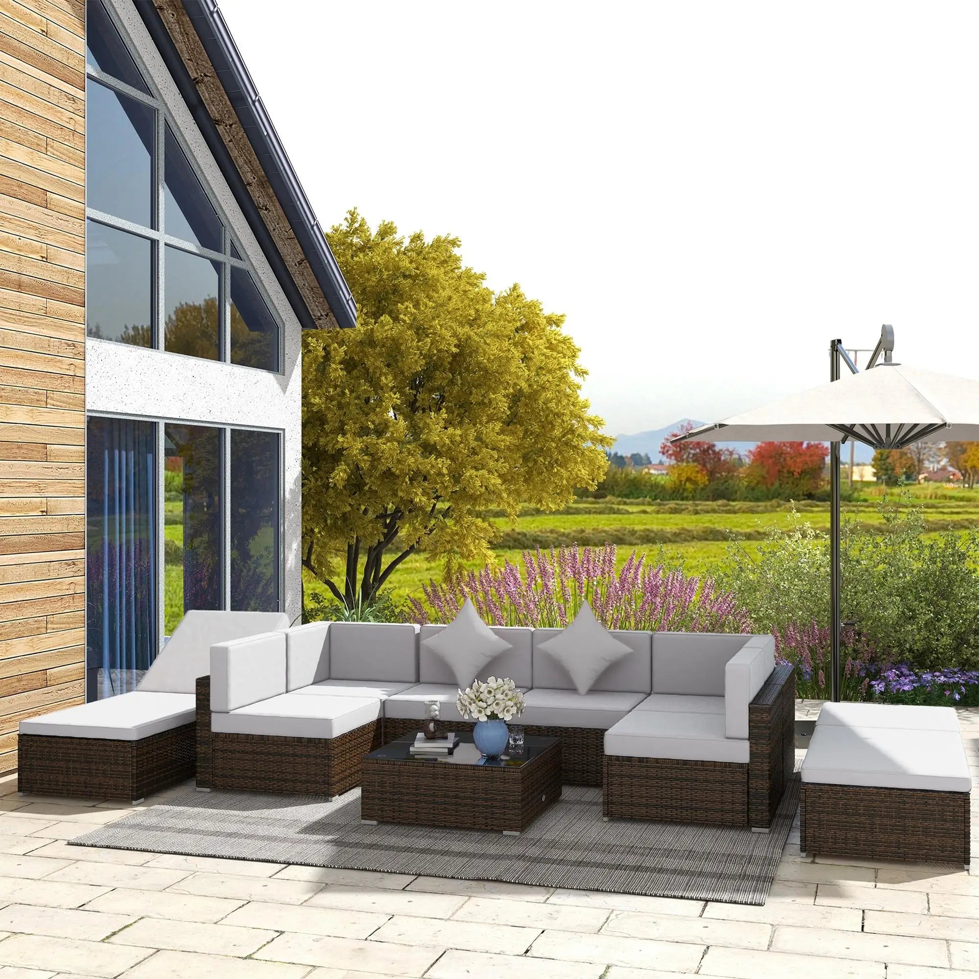9 Piece Wicker Patio Set With Cushion, Light Grey Patio Furniture Sets at Gallery Canada