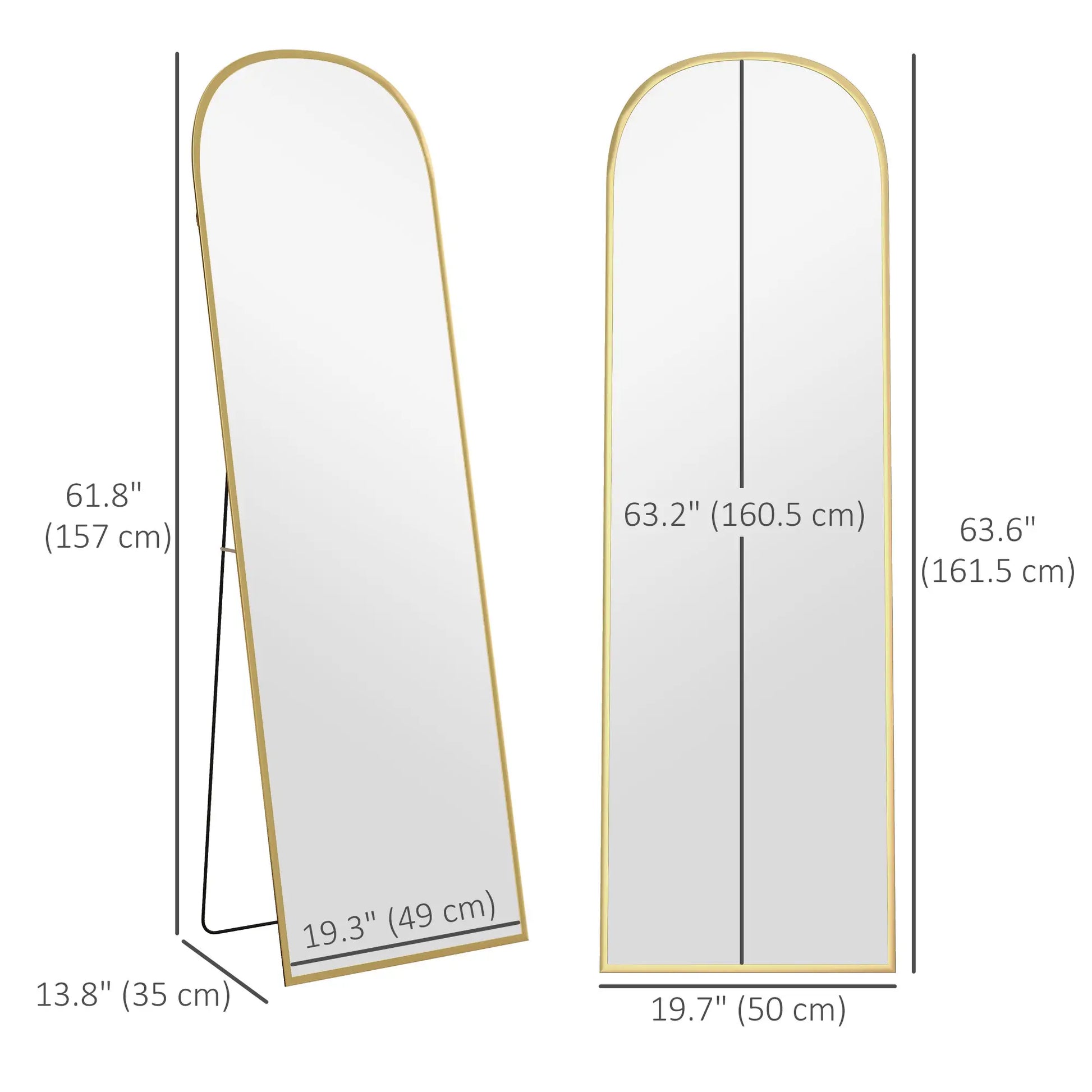 Arched Standing Mirror, 64" x 20", Full Length, Wall Mountable, Gold Full Length Mirrors at Gallery Canada