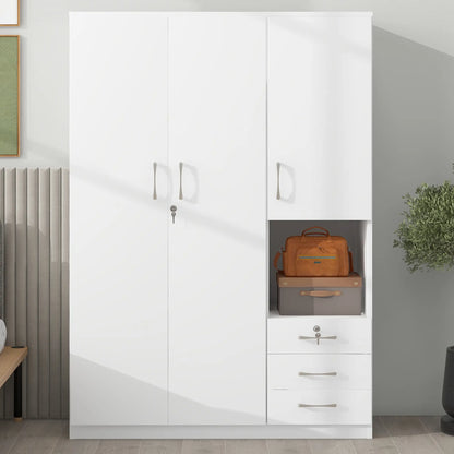Wooden Wardrobe, Shelves, 3 Drawers, Hanging Rod, 47" L x 20" W x 69" H, White Clothing Storage at Gallery Canada