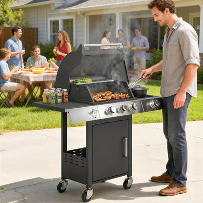 3 Burner Propane Gas Grill, 36,000 BTU, Cast Iron Grates, Wheels, Warming Rack Propane Gas Grills at Gallery Canada