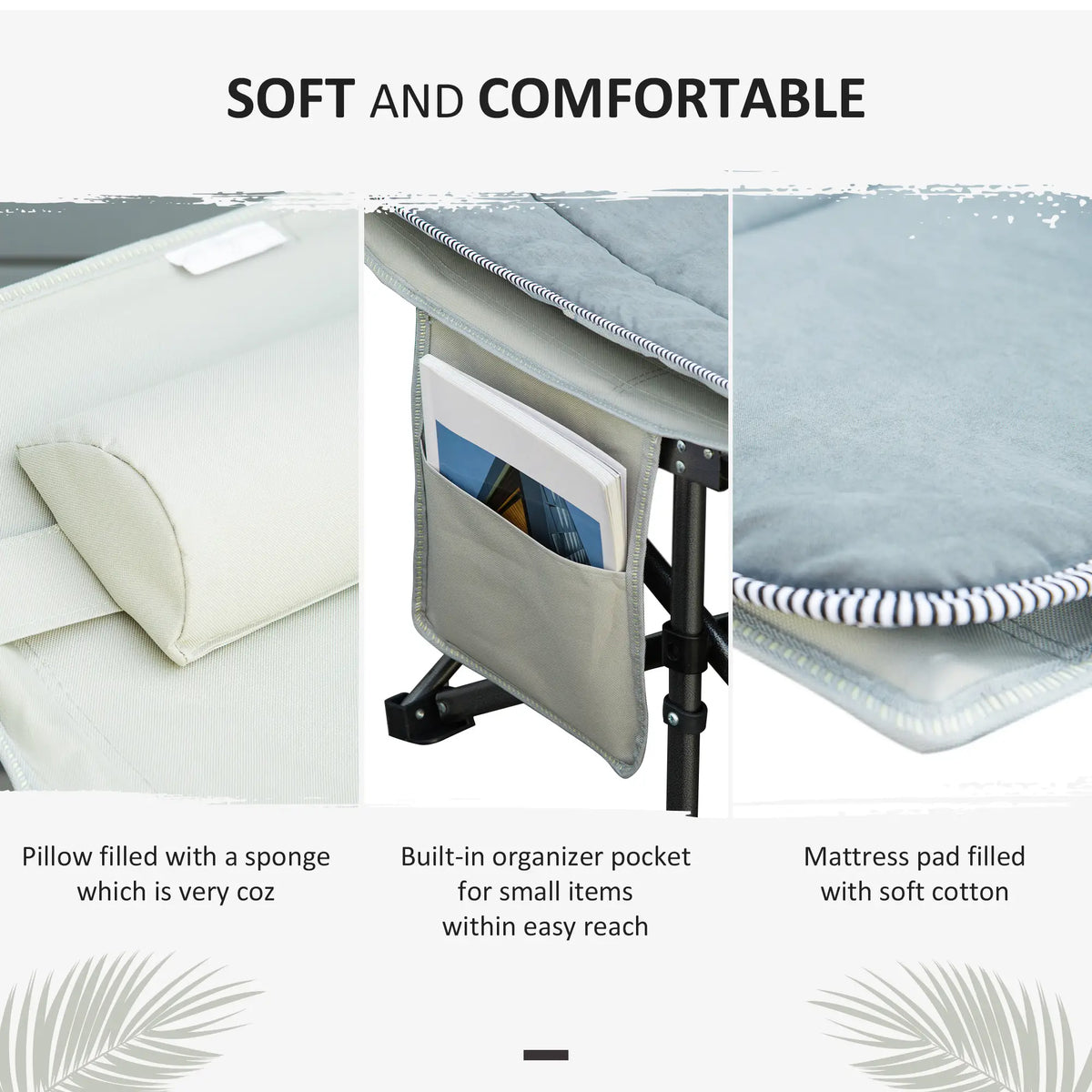 Folding Camping Cot with Mattress, Pillow, Double Layer Oxford, Carry Bag, Light Grey