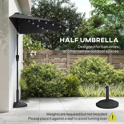 Half Outdoor Patio Umbrella, Solar LED Lights, Crank, 105.1" x 53.5", Black Half Round Umbrellas at Gallery Canada