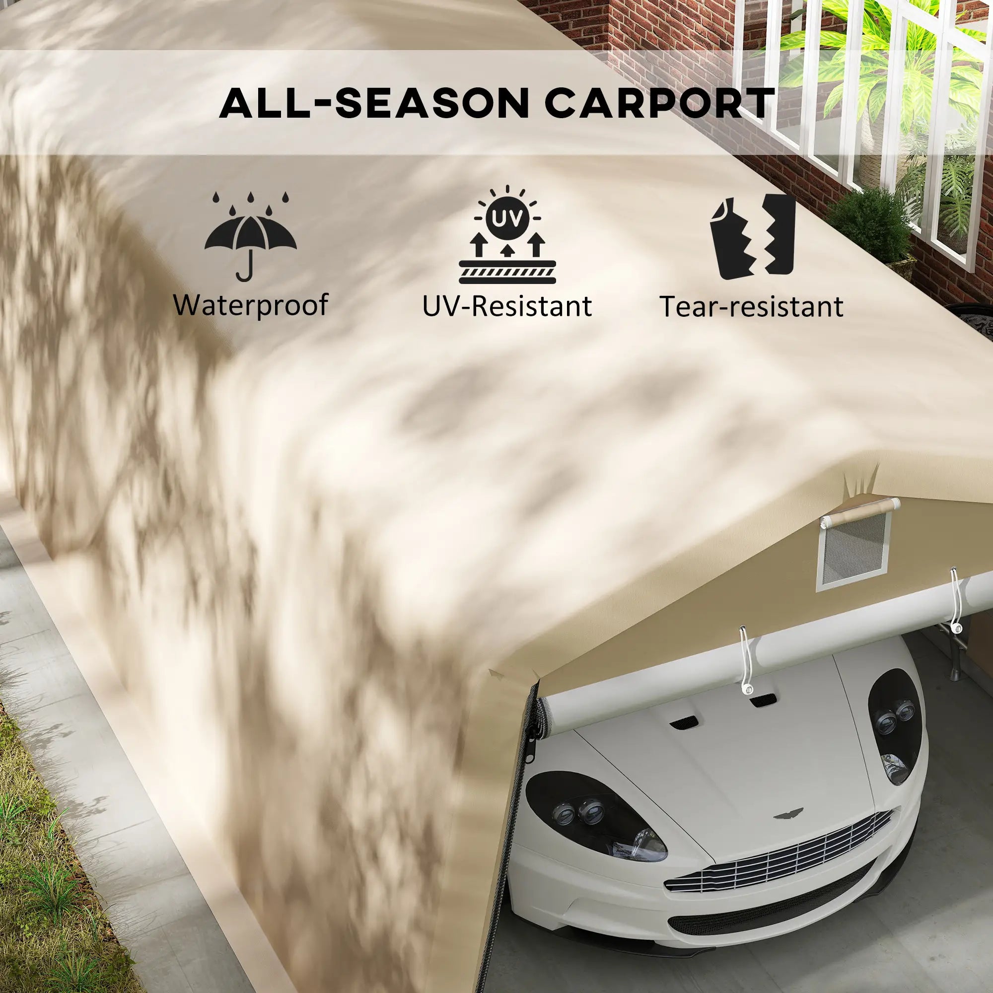 11' x 20' Portable Garage, Heavy Duty Carport Canopy, Khaki Car Shelters at Gallery Canada