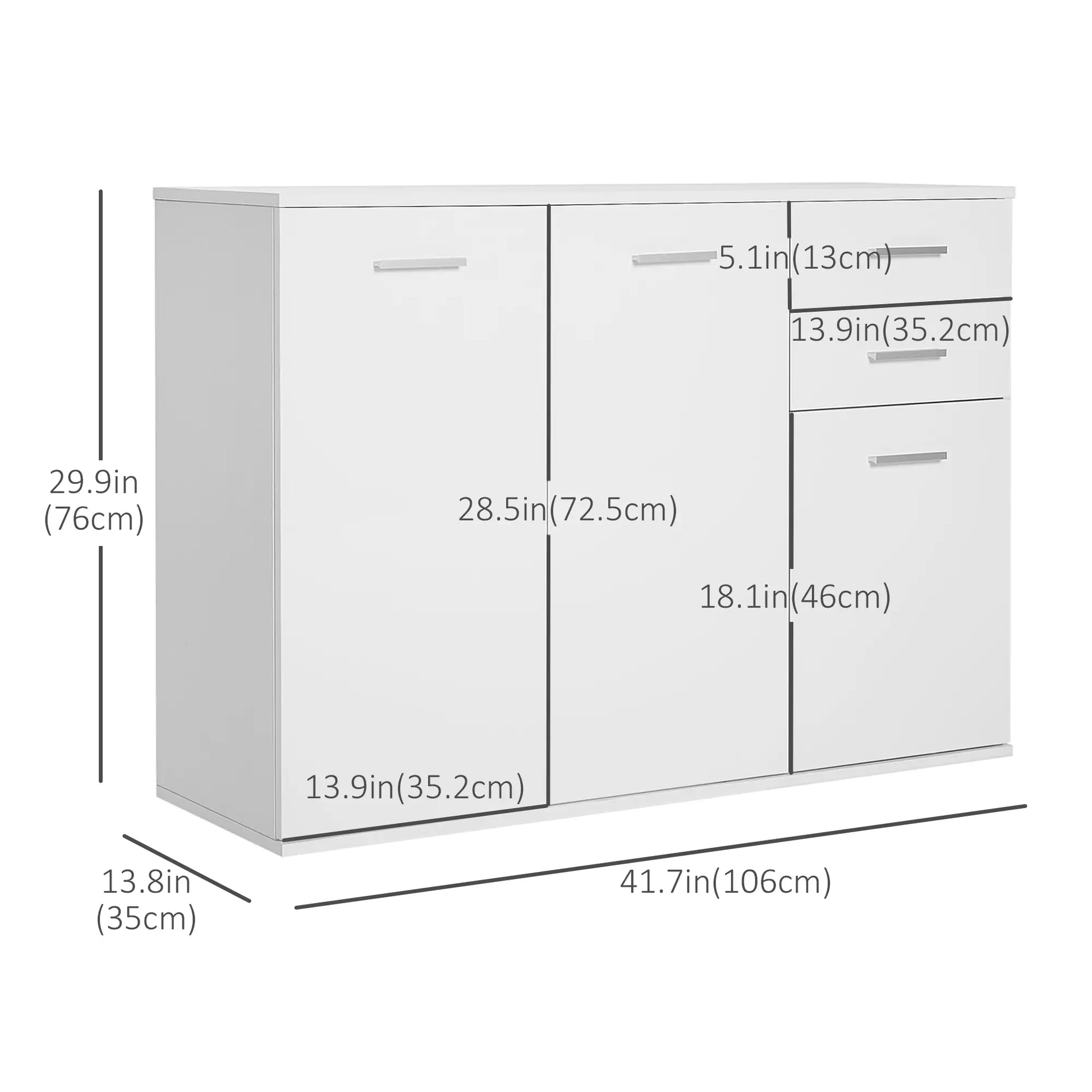 High Gloss Sideboard, 2 Drawers, 3 Doors, Adjustable Shelf, White Bar Cabinets at Gallery Canada