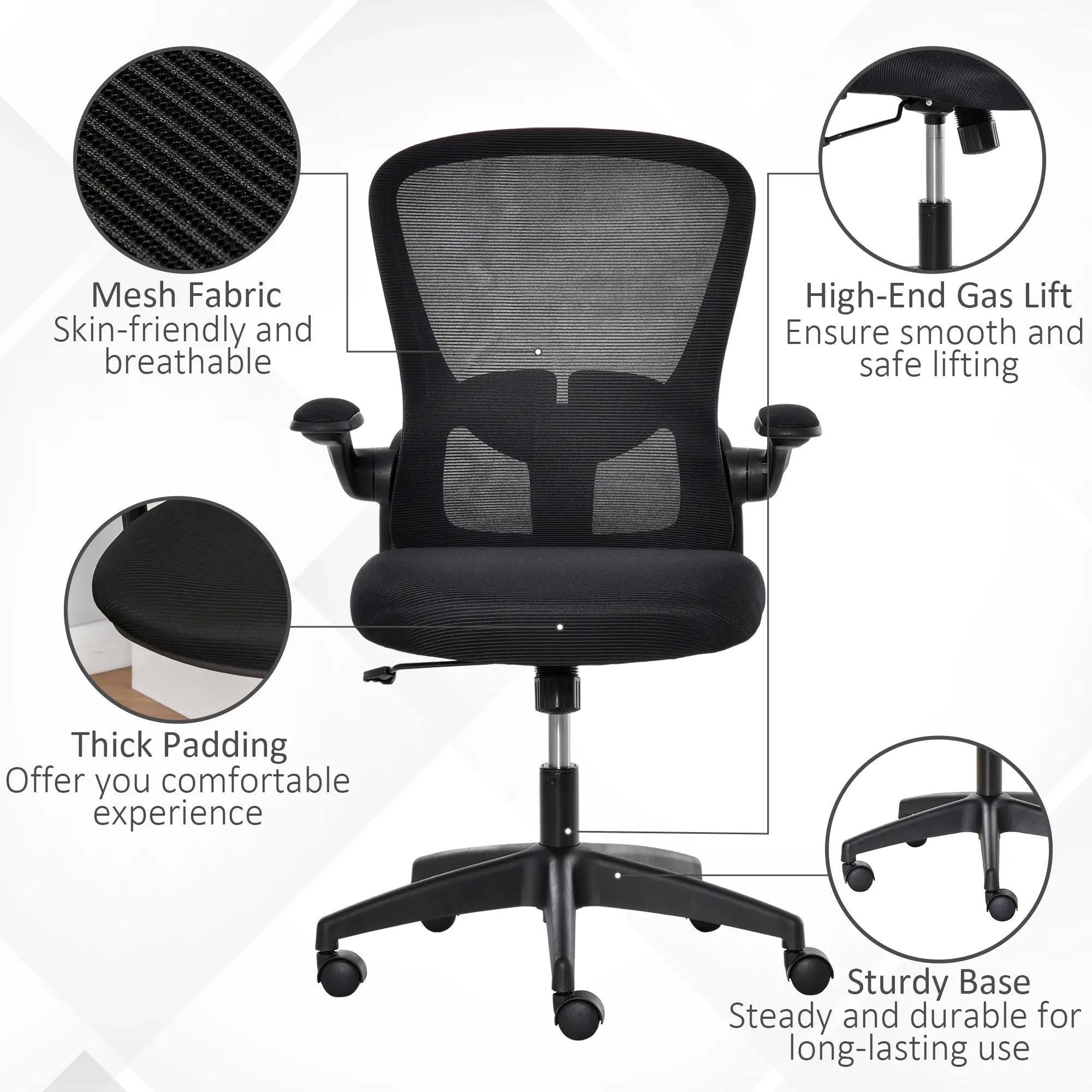 Mesh Office Chair, Swivel Desk Chair, Lumbar Support, Adjustable Height, Flip-Up Arm, Black Office Chairs at Gallery Canada