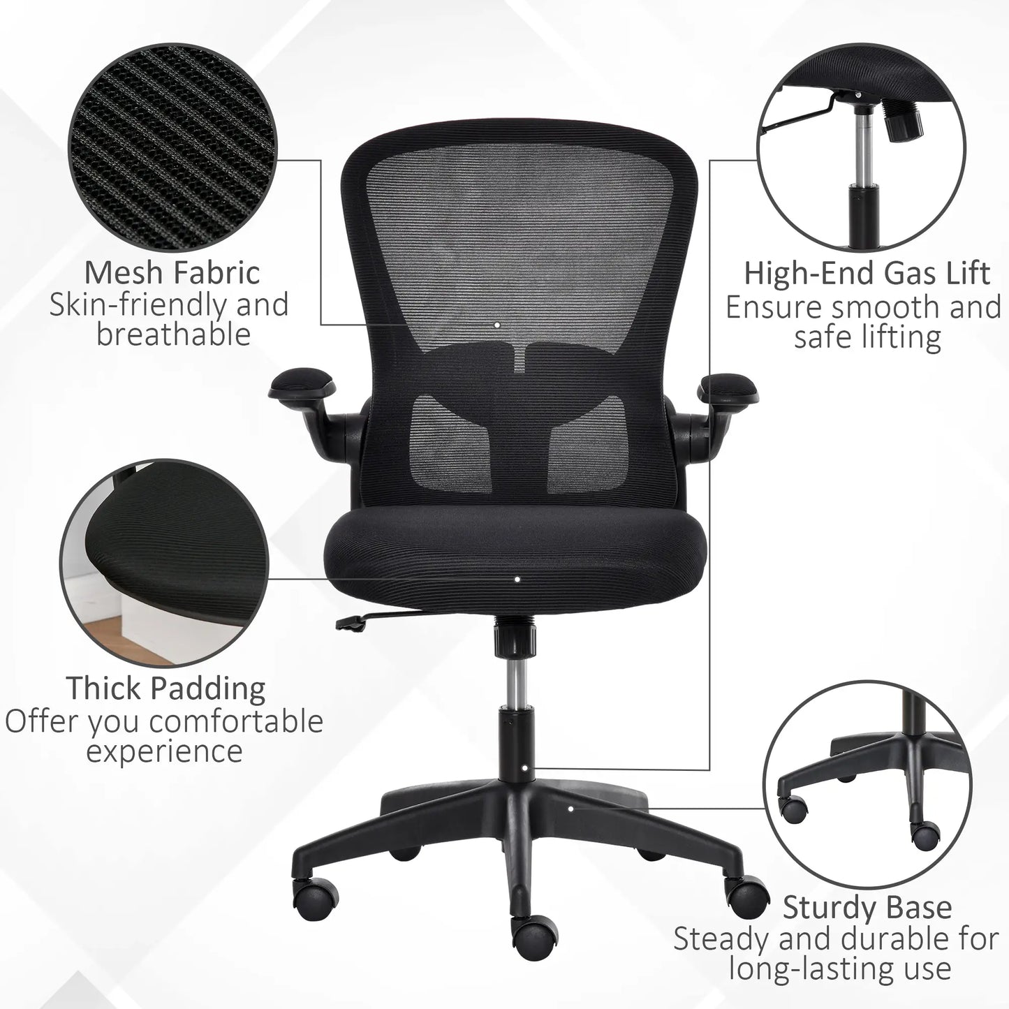 Mesh Office Chair, Swivel Desk Chair, Lumbar Support, Adjustable Height, Flip-Up Arm, Black Office Chairs at Gallery Canada