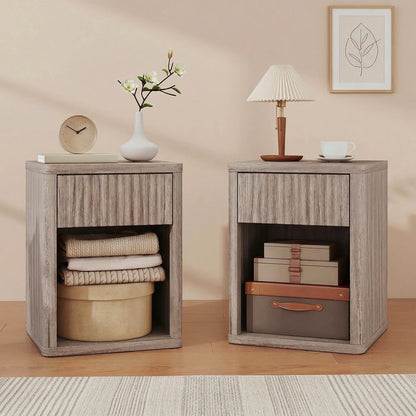 Modern Nightstand With Drawer, Open Shelf, Set Of 2, Grey Bedside Tables at Gallery Canada