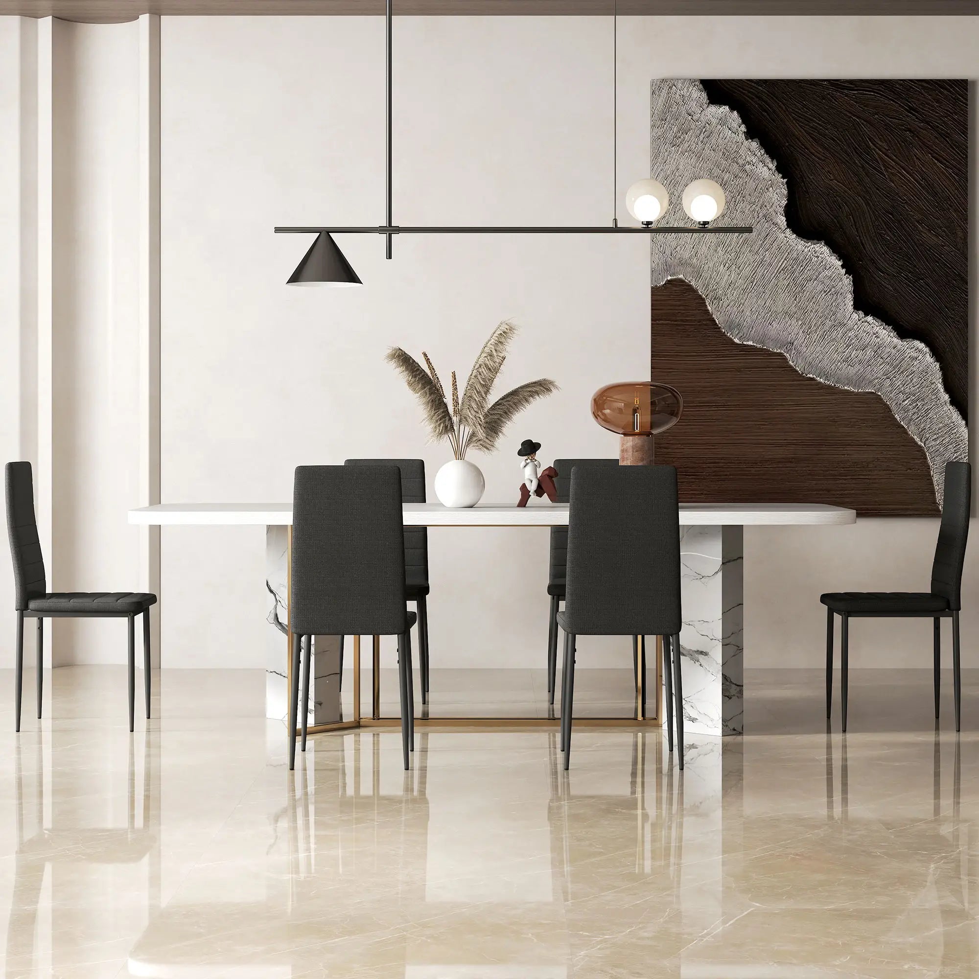 Modern High Back Dining Chairs, PU Leather Upholstered, Set of 6, Black Dining Chairs at Gallery Canada