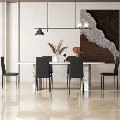 Modern High Back Dining Chairs, PU Leather Upholstered, Set of 6, Black Dining Chairs at Gallery Canada