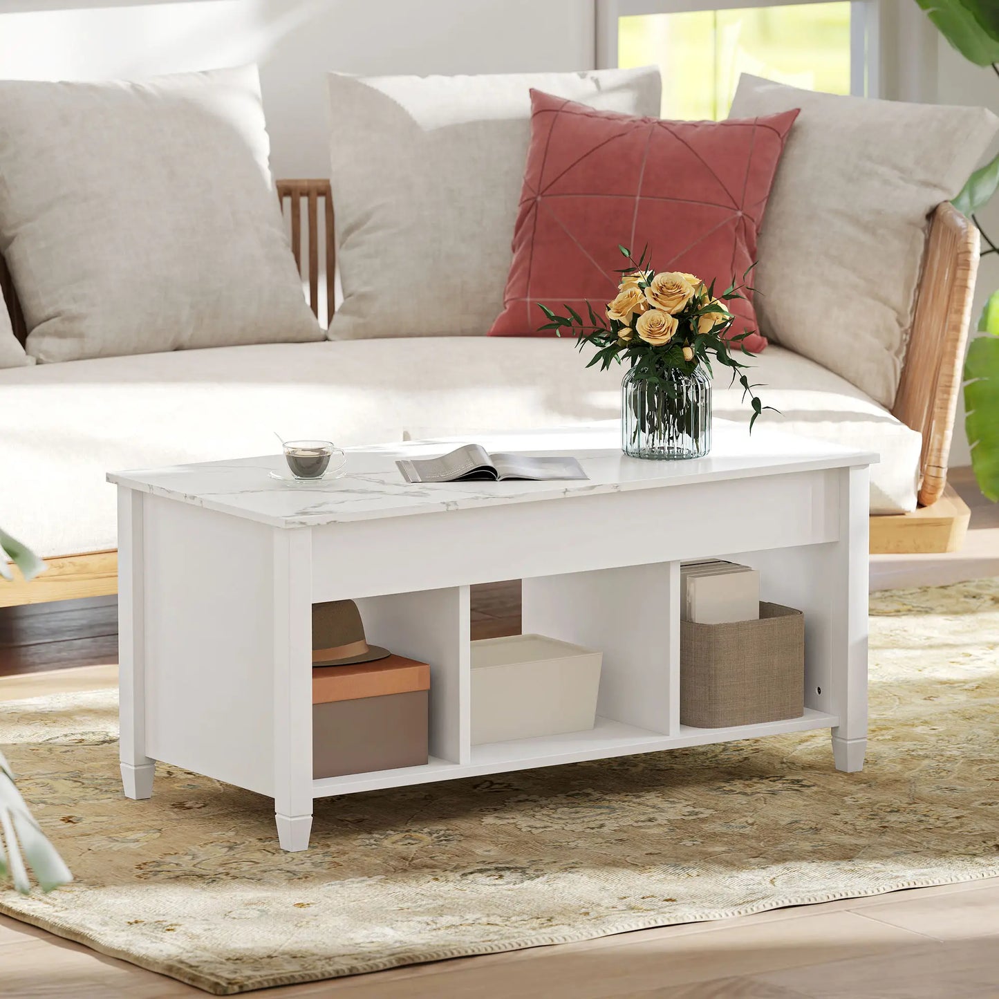 Lift Top Coffee Table, Storage Shelves, Hidden Compartment, 41" L, White Coffee Tables at Gallery Canada