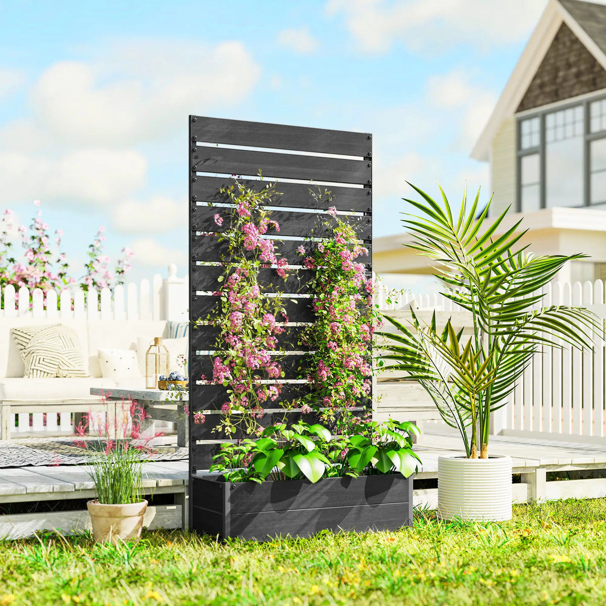 Trellis Planter for Climbing Plants, Raised Garden Bed, Outdoor, Black Raised Garden Beds at Gallery Canada