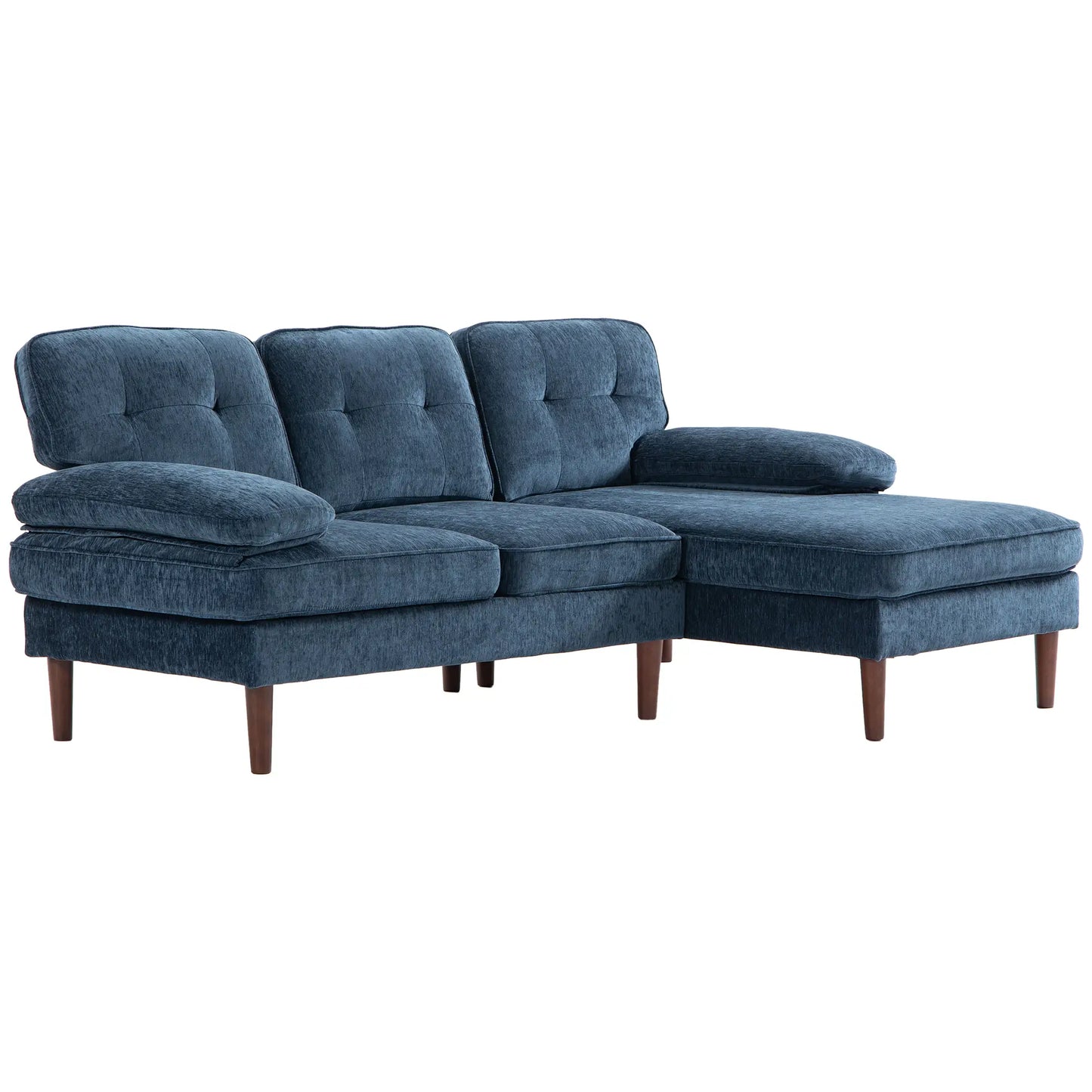 Modern Corner Couch, Right Chaise Lounge, Tufted 3-Seater Sofa, Wooden Legs, Navy Blue 3-Seater Sofas Navy Blue, Brown at Gallery Canada