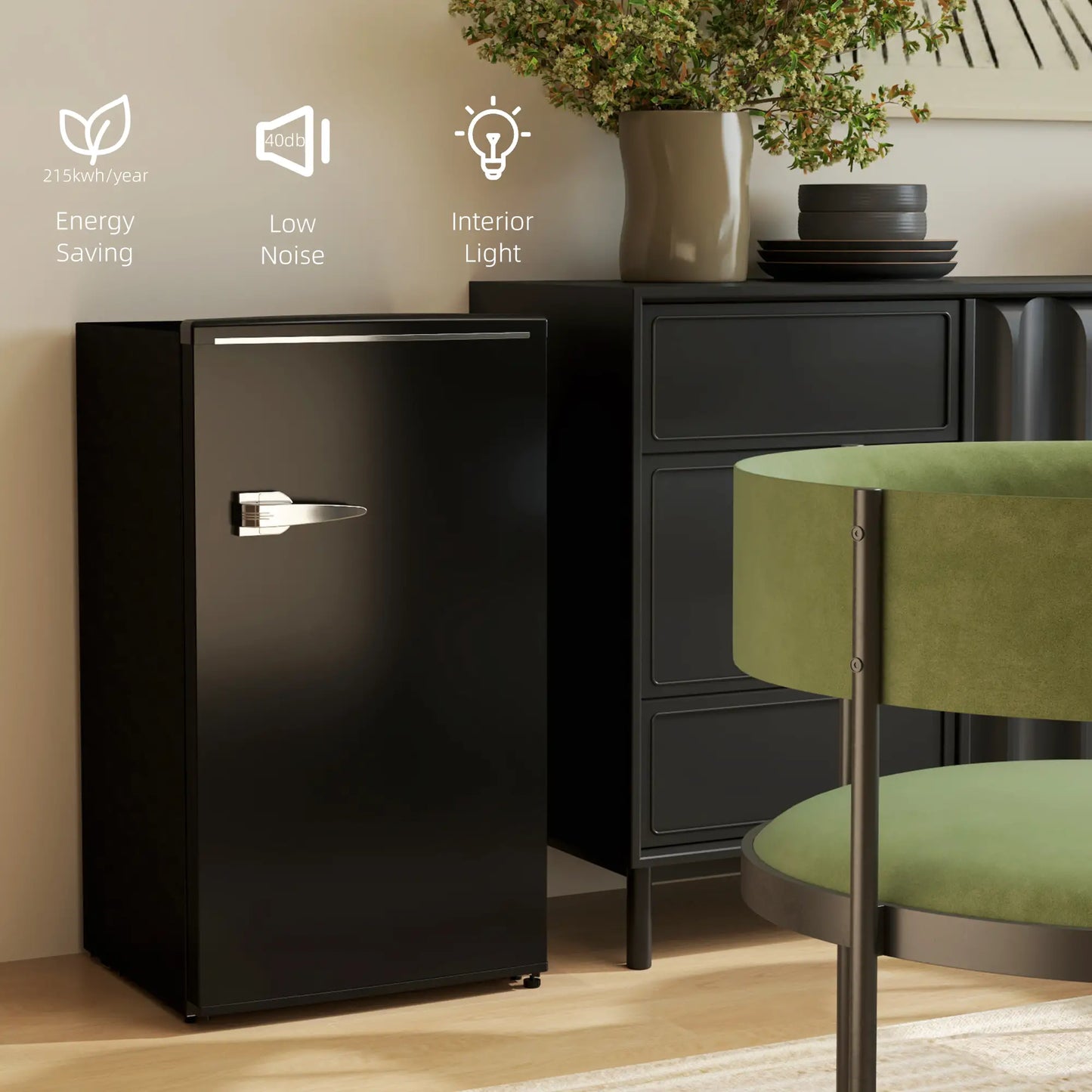 Retro Mini Fridge, 3.1 Cu. Ft, Adjustable Thermostat, 2 Glass Shelves, Black Small Kitchen Appliances at Gallery Canada