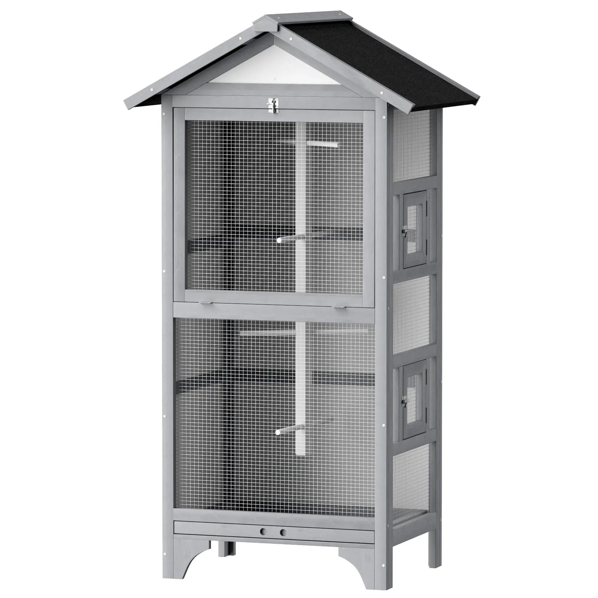 Wooden Bird Aviary Parrot Cage, Removable Tray, 2 Doors, 4 Perches, Light Grey Bird Cages at Gallery Canada