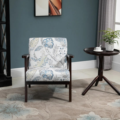Mid-Century Modern Accent Chair, Retro Fabric Armchair, Wooden Arm, Floral Accent Chairs at Gallery Canada