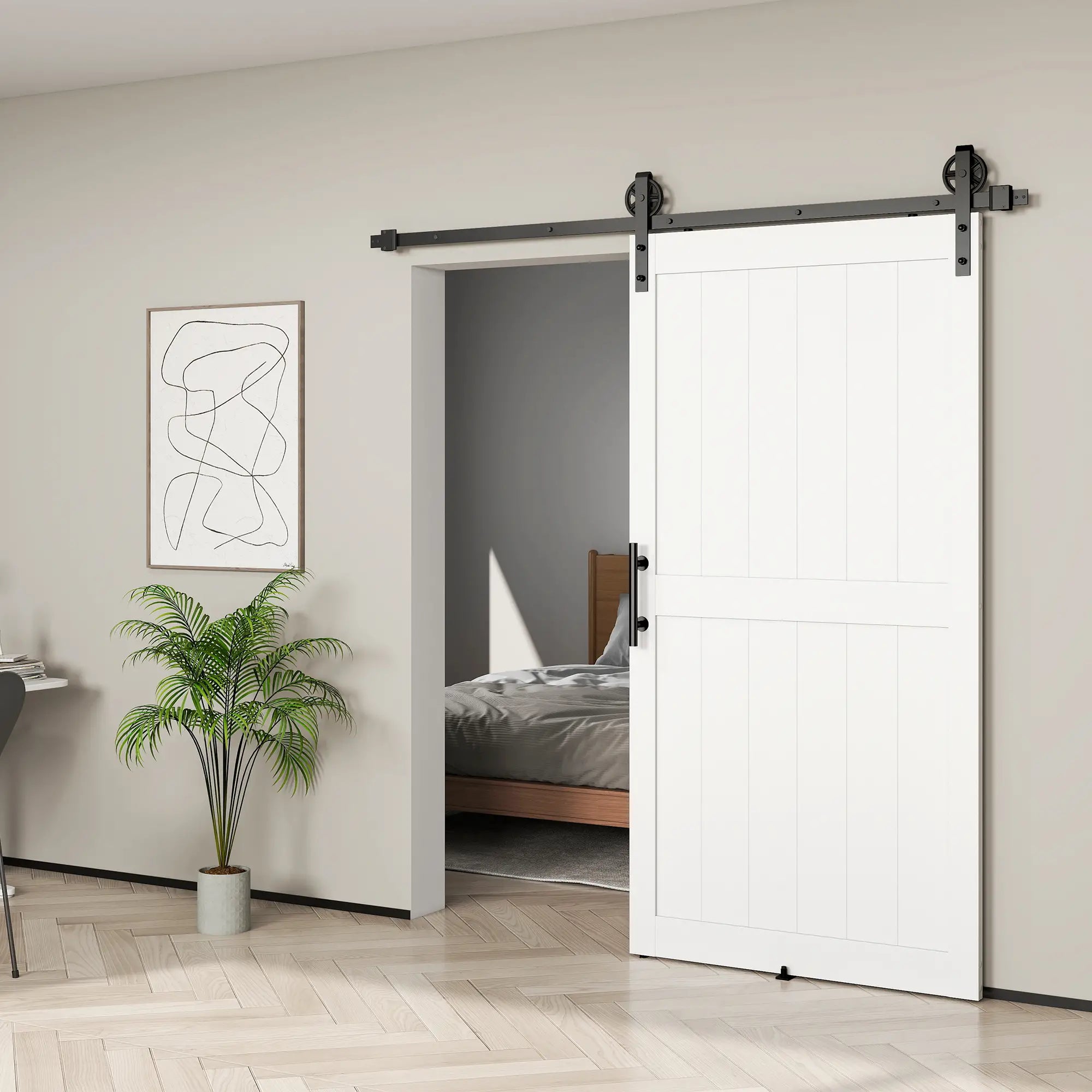 42inx84in Barn Door, 7FT Sliding Hardware Kit, White Door Hardware at Gallery Canada