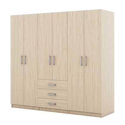 Wooden Wardrobe, 3 Drawers, MDF, Silver Handles, 71" L x 19" W x 68" H, Natural Clothing Storage at Gallery Canada