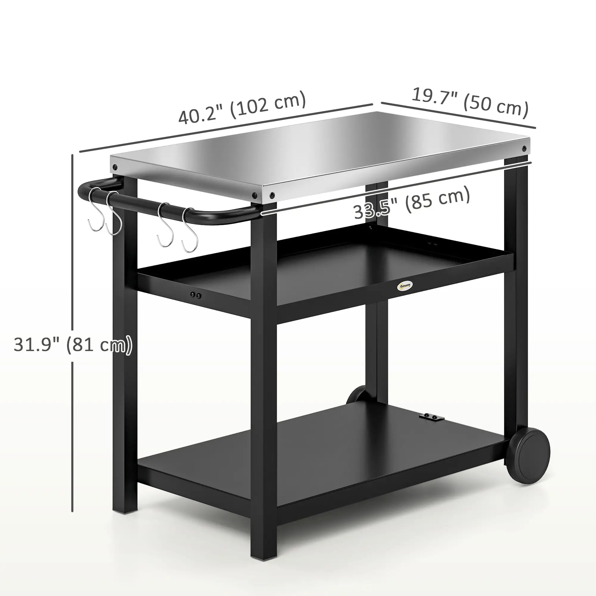 3-Shelf Outdoor Grill Cart, Stainless Steel Top, Movable BBQ Table, Charcoal Grey Outdoor Grill Carts at Gallery Canada