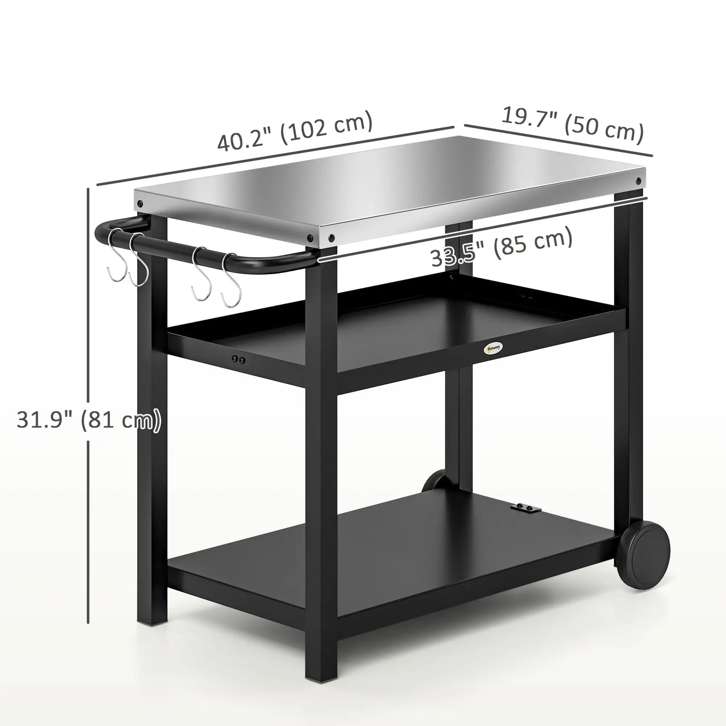 3-Shelf Outdoor Grill Cart, Stainless Steel Top, Movable BBQ Table, Charcoal Grey Outdoor Grill Carts at Gallery Canada