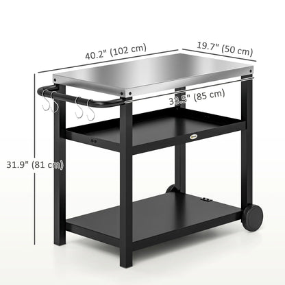 3-Shelf Outdoor Grill Cart, Stainless Steel Top, Movable BBQ Table, Charcoal Grey Outdoor Grill Carts at Gallery Canada