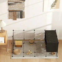 Cage pour cochon d'Inde, 31 panneaux, cabanes surélevées, tapis antidérapants, noir