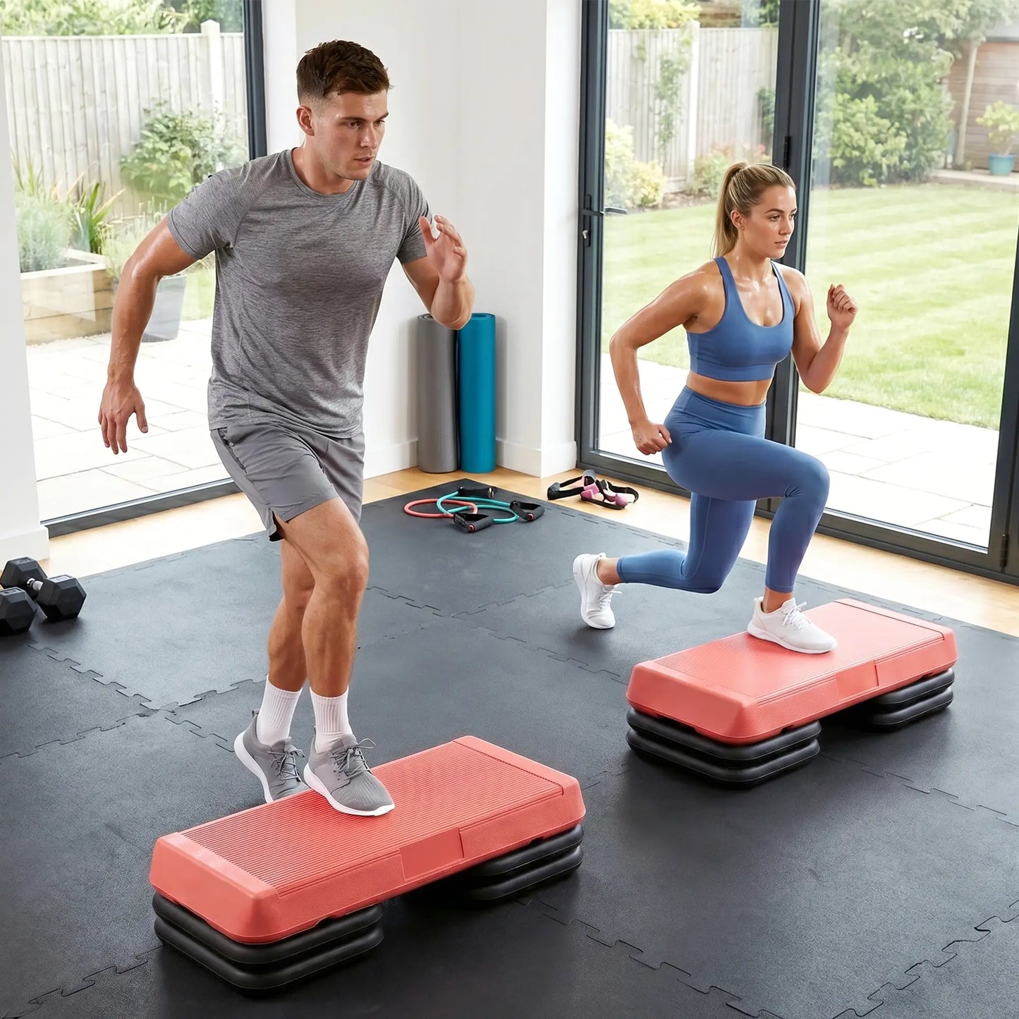 Adjustable Aerobic Stepper, 3-Level 4", 6", 8", 330lbs Capacity, Red Aerobic Equipment at Gallery Canada