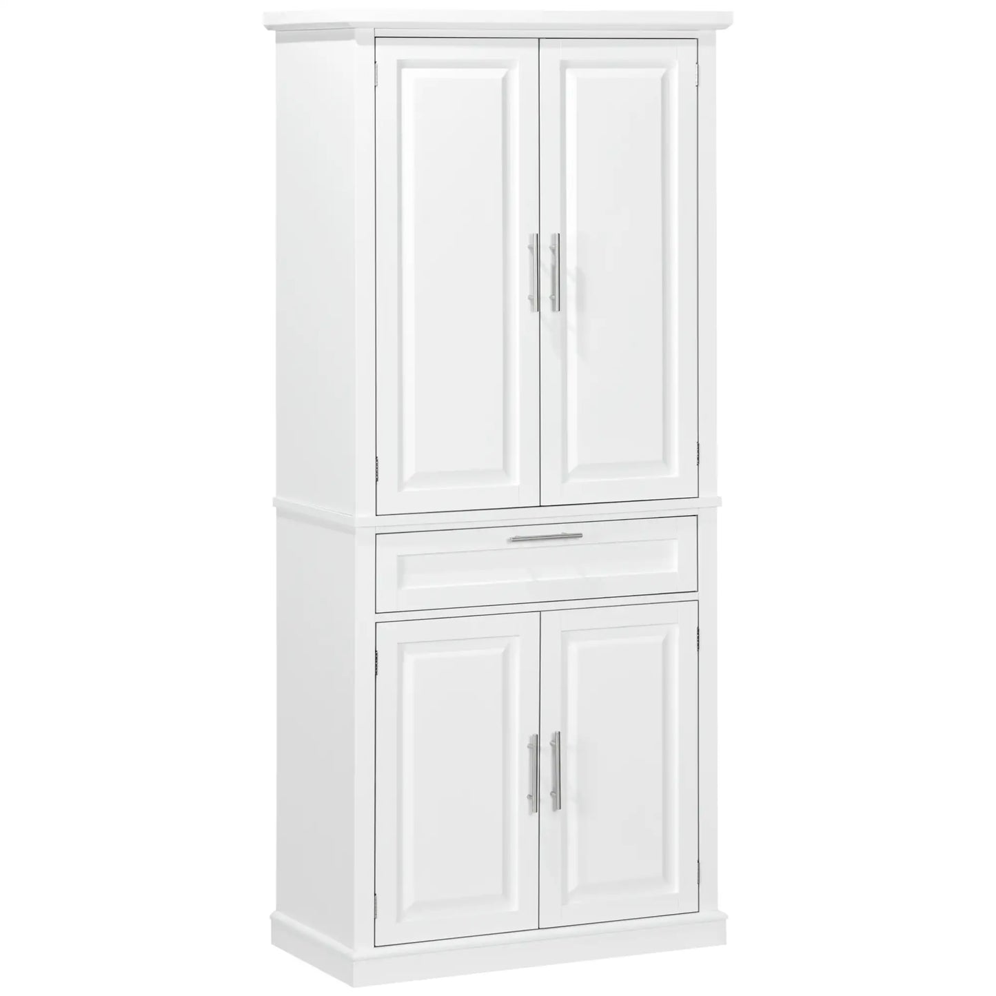 72" Kitchen Pantry Cabinet, 4-Door with Drawer, Adjustable Shelves, White Kitchen Pantry Cabinets White at Gallery Canada