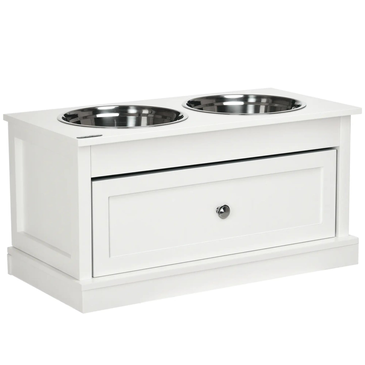 Elevated Dog Bowls, Storage Drawer, Large, White Dog Bowls at Gallery Canada