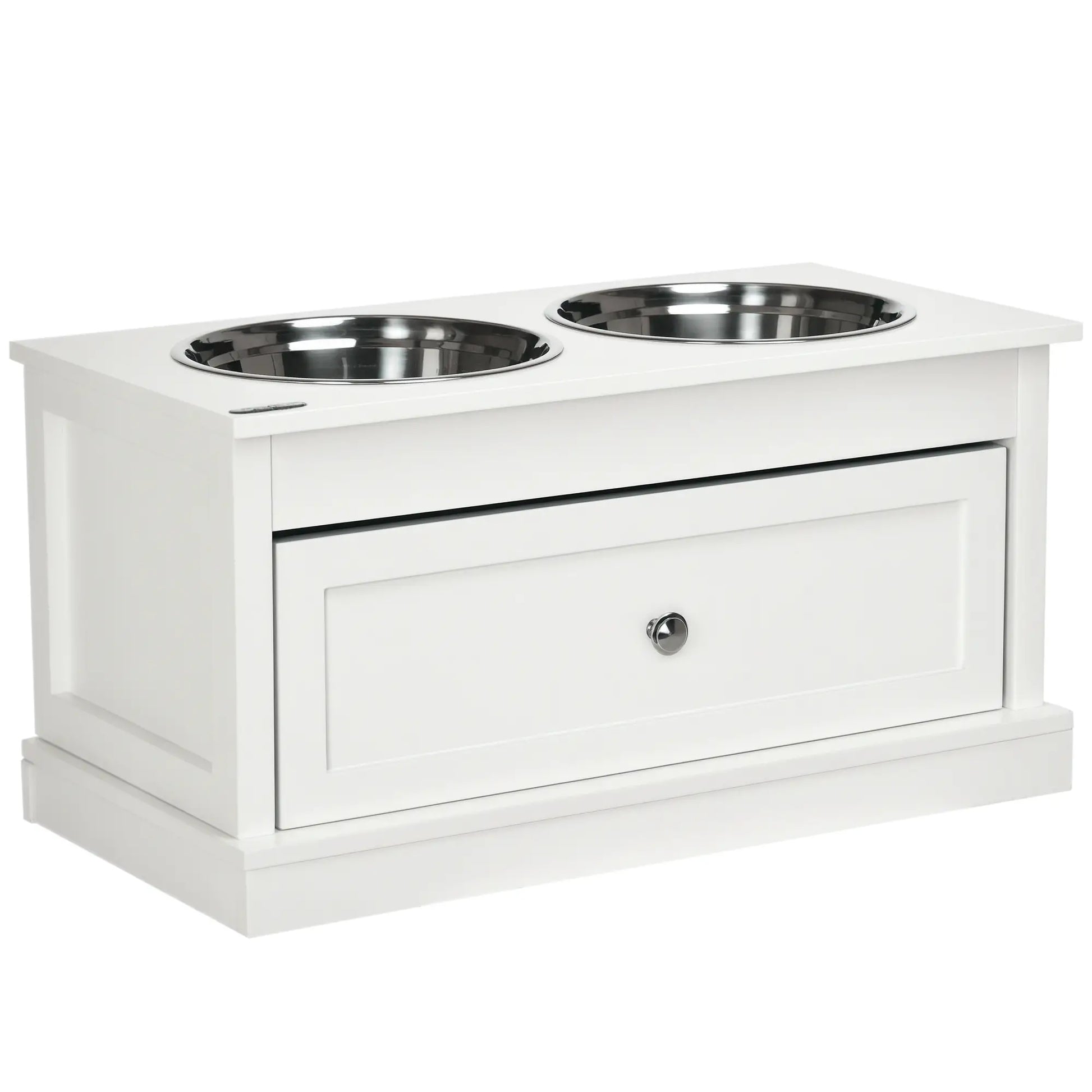 Elevated Dog Bowls, Storage Drawer, Large, White Dog Bowls at Gallery Canada