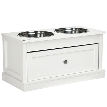 Elevated Dog Bowls, Storage Drawer, Large, White Dog Bowls at Gallery Canada
