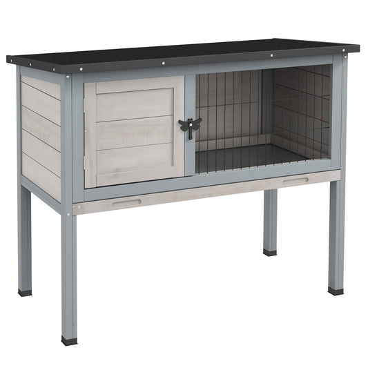 Wooden Rabbit Hutch with Openable Asphalt Roof, Tray, Grey - Gallery Canada