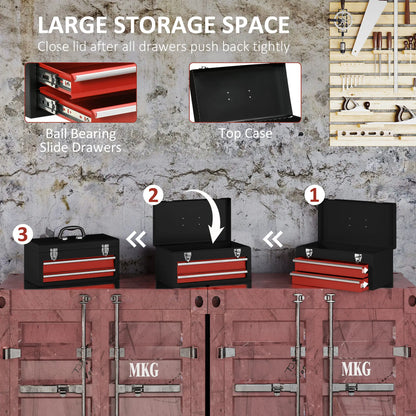 8.7" Portable Metal Tool Box, 2 Drawer Lockable Chest, Red Tool Organizers at Gallery Canada