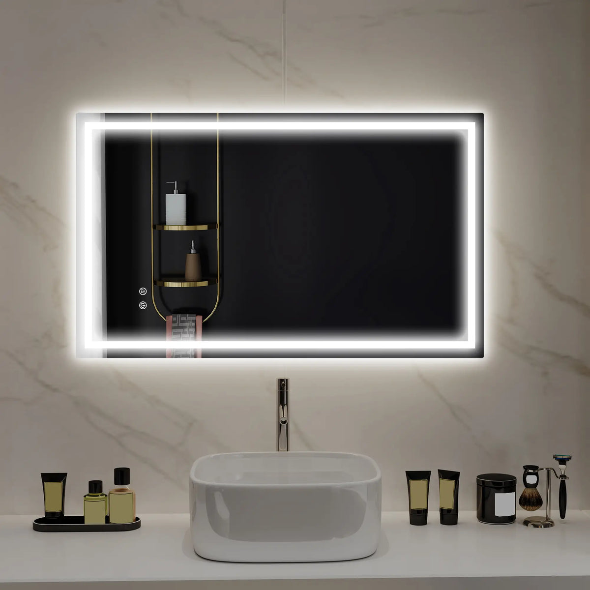 39" x 24" Miroir de Salle de Bain LED, Monté au Mur, Anti-Buée, Bouton Tactile, Clair