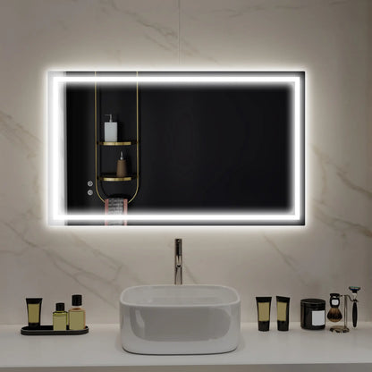 39" x 24" Miroir de Salle de Bain LED, Monté au Mur, Anti-Buée, Bouton Tactile, Clair