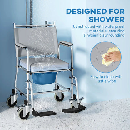Chaise de douche roulante, chaise percée au chevet du lit, 300 livres, noir