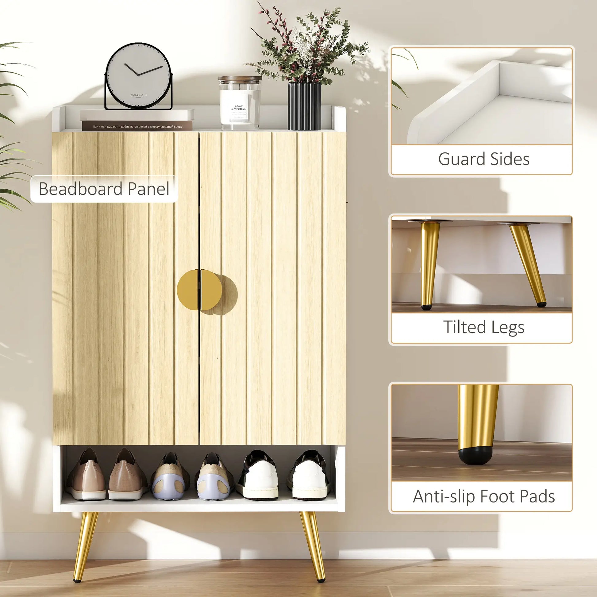 Entryway Shoe Storage Cabinet, Adjustable Shelves, Open Shelf, 15 Pairs, Natural Shoe Storage Cabinets & Racks at Gallery Canada