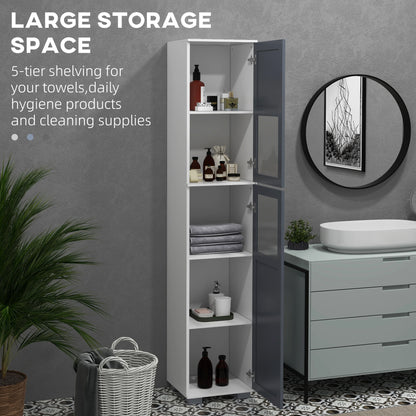 75" Tall Bathroom Storage Cabinet, Matte Glass Doors, 5-Tier Shelving, Grey, White Bathroom Cabinets at Gallery Canada