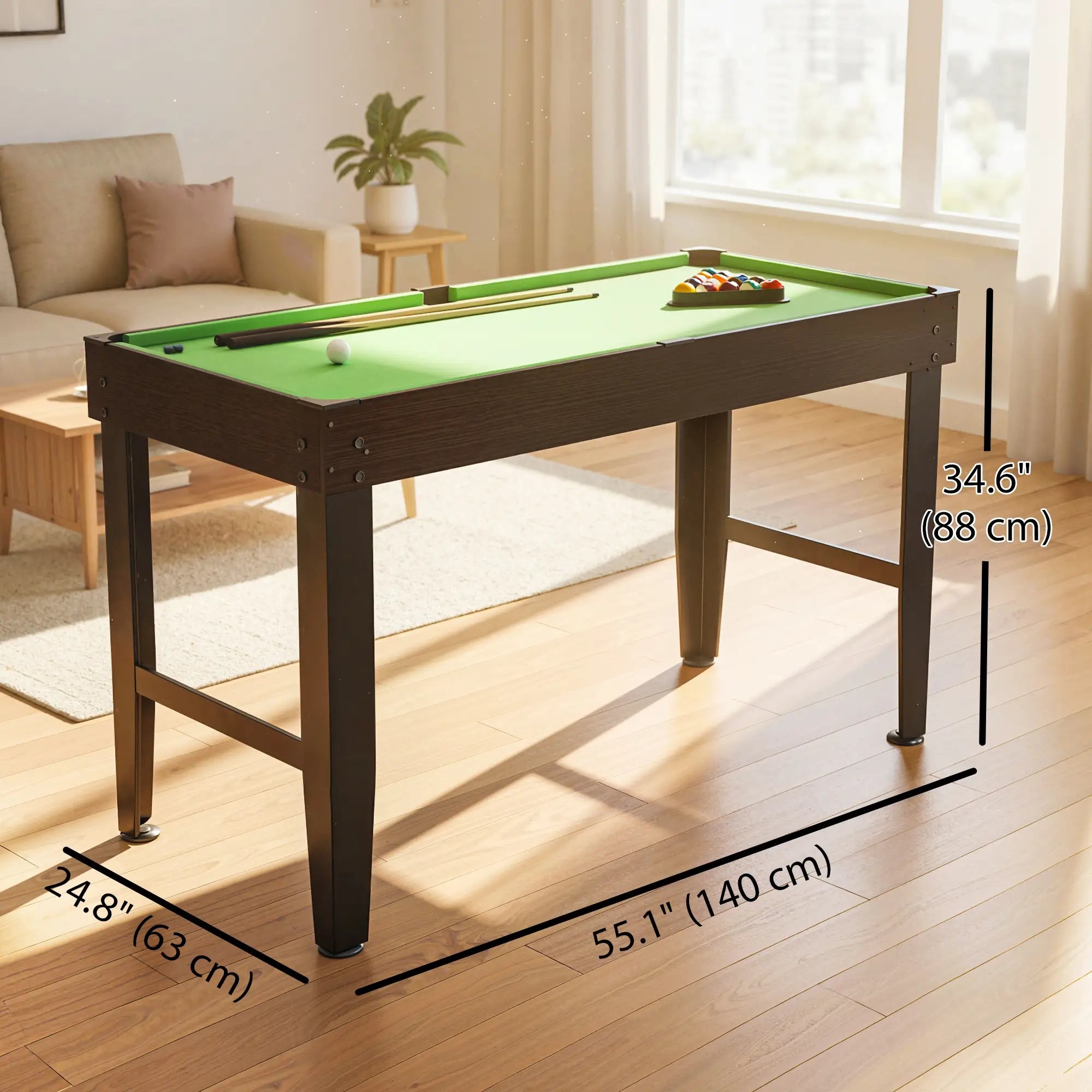 55 Inch Mini Pool Table, 2 Cues, 16 Balls, Accessories, Green Game Tables at Gallery Canada