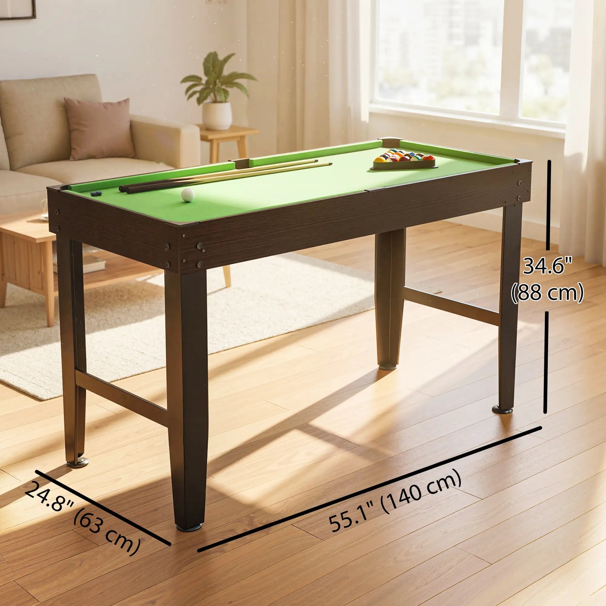 55 Inch Mini Pool Table, 2 Cues, 16 Balls, Accessories, Green Game Tables at Gallery Canada