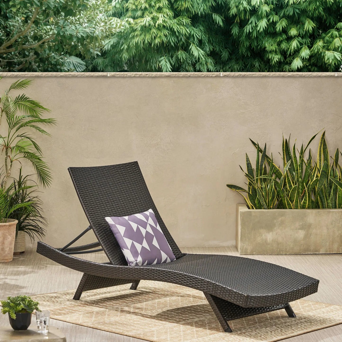 Wicker Chaise Lounge, Adjustable Backrest, Foldable, 79" L x 27.5" W x 38" H, Light Grey Lounger Chairs at Gallery Canada