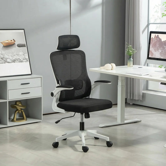 Mesh Office Chair, High Back with Headrest, Lumbar Support, Adjustable Height, Black Executive & Manager Chairs Black at Gallery Canada
