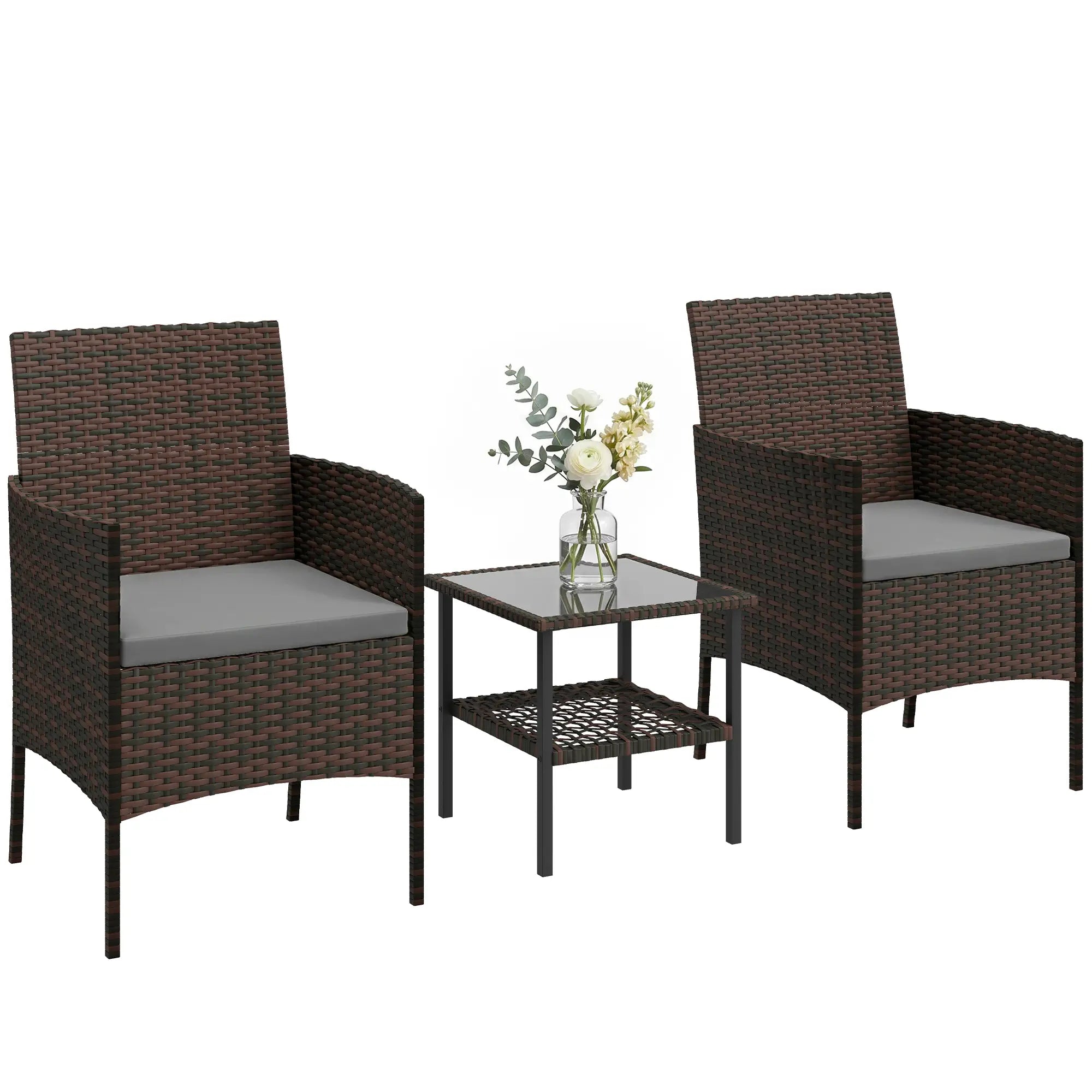 3 Piece Wicker Bistro Set, 2-Tier Glass Top Table, Dark Grey Patio Furniture Sets at Gallery Canada