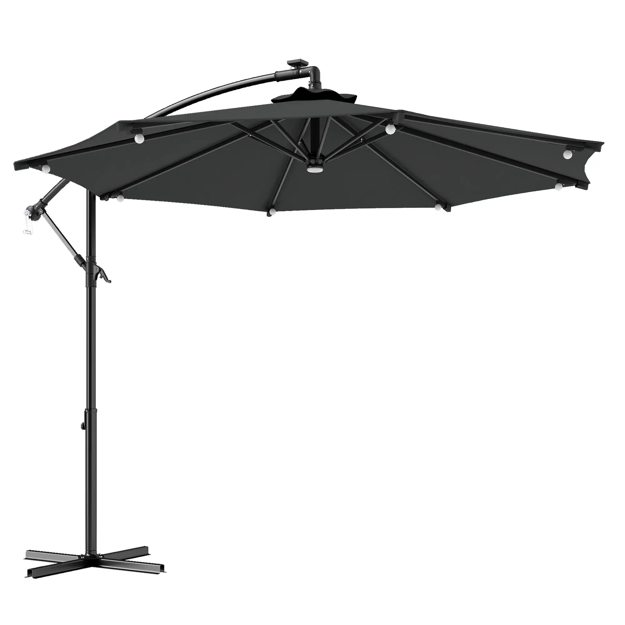 8.8FT Cantilever Patio Umbrella, Solar LED Lights, Crank Handle, Grey Offset Cantilever Umbrellas at Gallery Canada