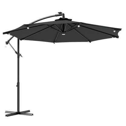 8.8FT Cantilever Patio Umbrella, Solar LED Lights, Crank Handle, Grey Offset Cantilever Umbrellas at Gallery Canada