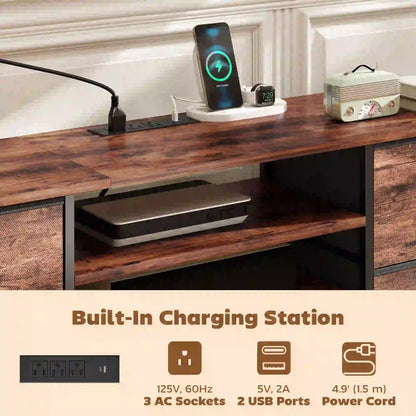 TV Stand For 65 Inch TVs, Industrial Console With Charging Station, 5 Drawers, Rustic Brown TV Stands at Gallery Canada