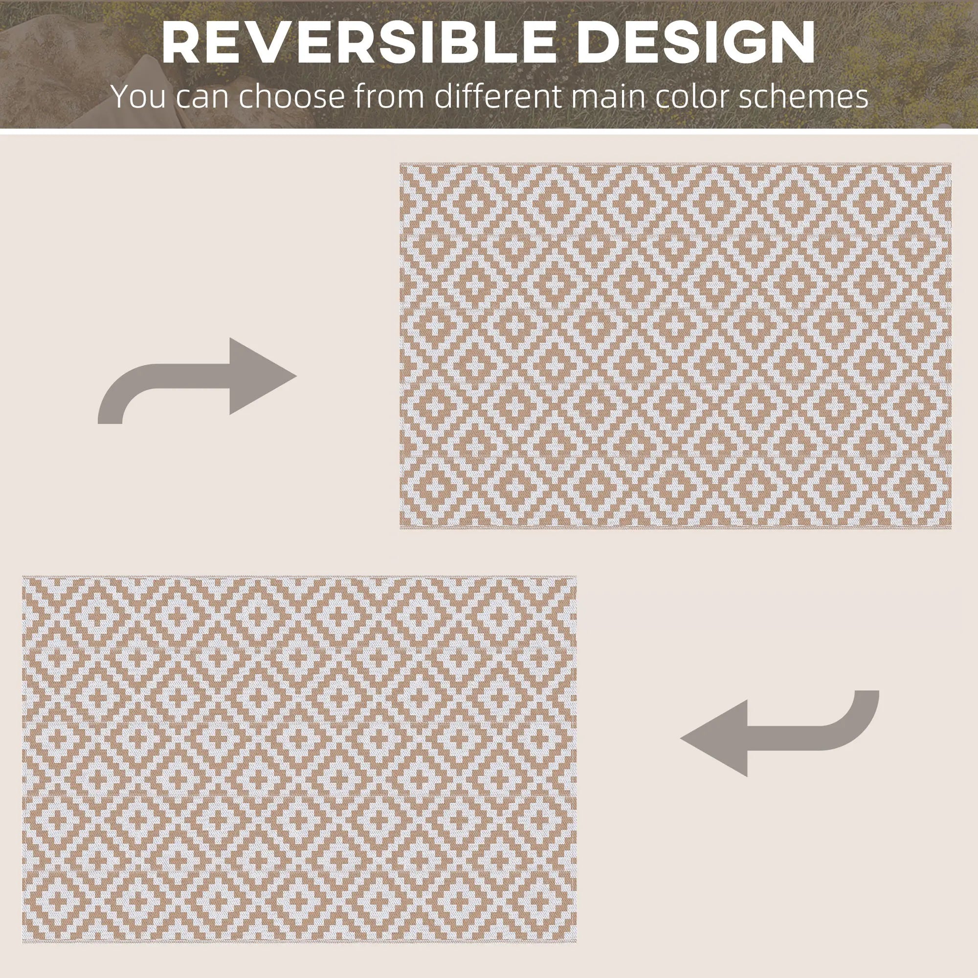 Reversible Outdoor RV Rug, Patio Floor Mat, 6' x 9', White, Coffee Garden Decor at Gallery Canada