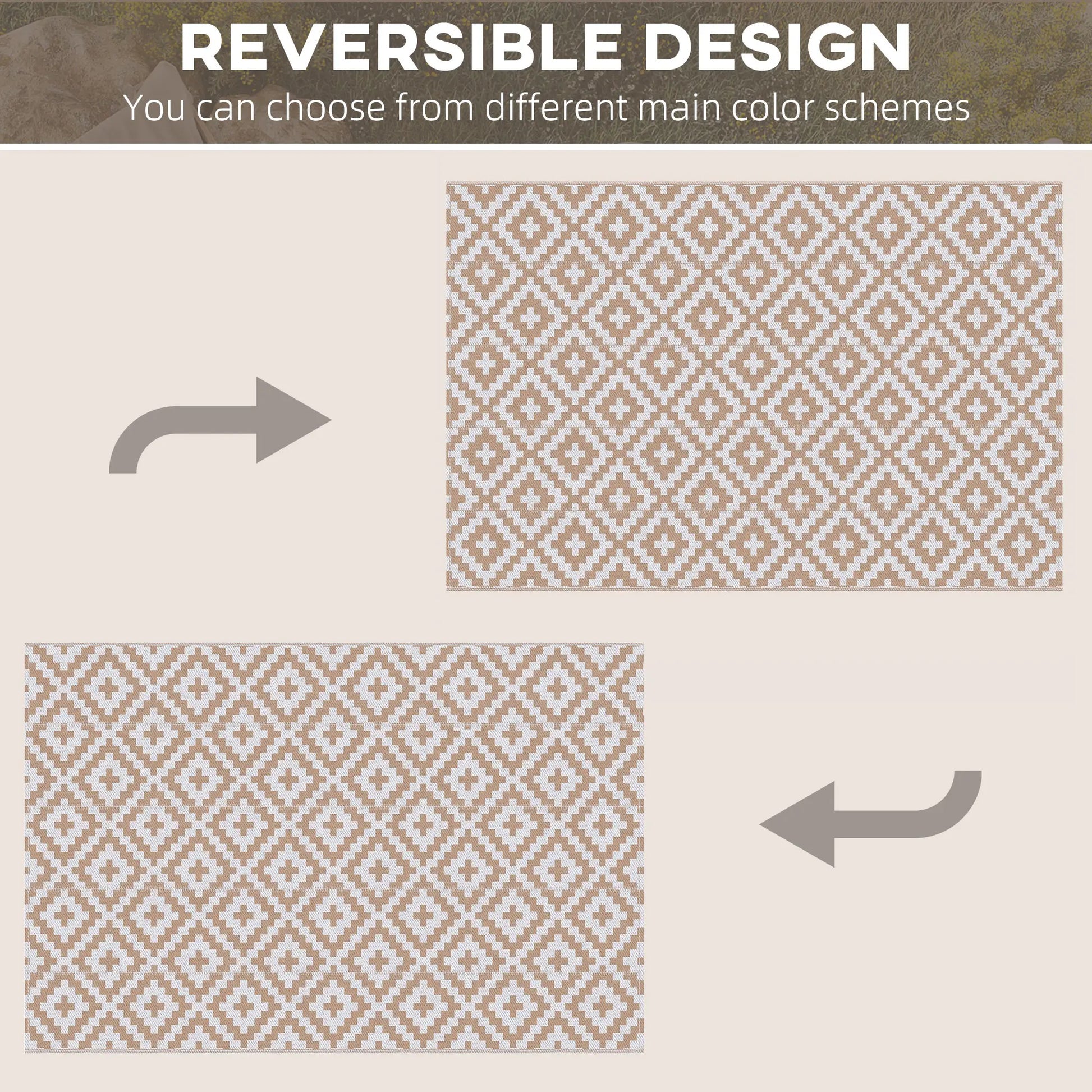 Reversible Outdoor RV Rug, Patio Floor Mat, 6' x 9', White, Coffee Garden Decor at Gallery Canada